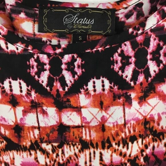 STATUS Blouse Top Black White Pink Orange Print, Small New without tags - Picture 6 of 7